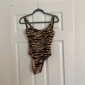 TOPSHOP Tiger Print Scoop Neck Swimsuit